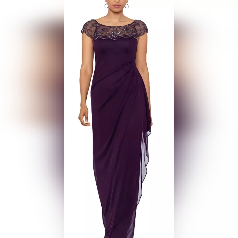 Xscape, Embellished Neck Gown, Size 16, Plum